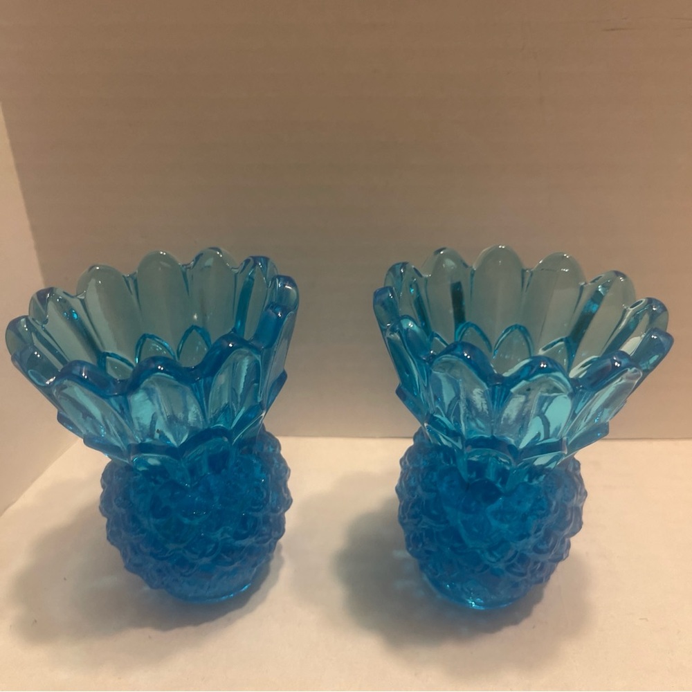 Vintage Aqua Blue Indiana Glass Pineapple candle stick holders - Picture 7 of 7
